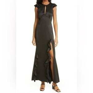 NWOT LES RÊVERIES Ruffle Trim Satin Gown